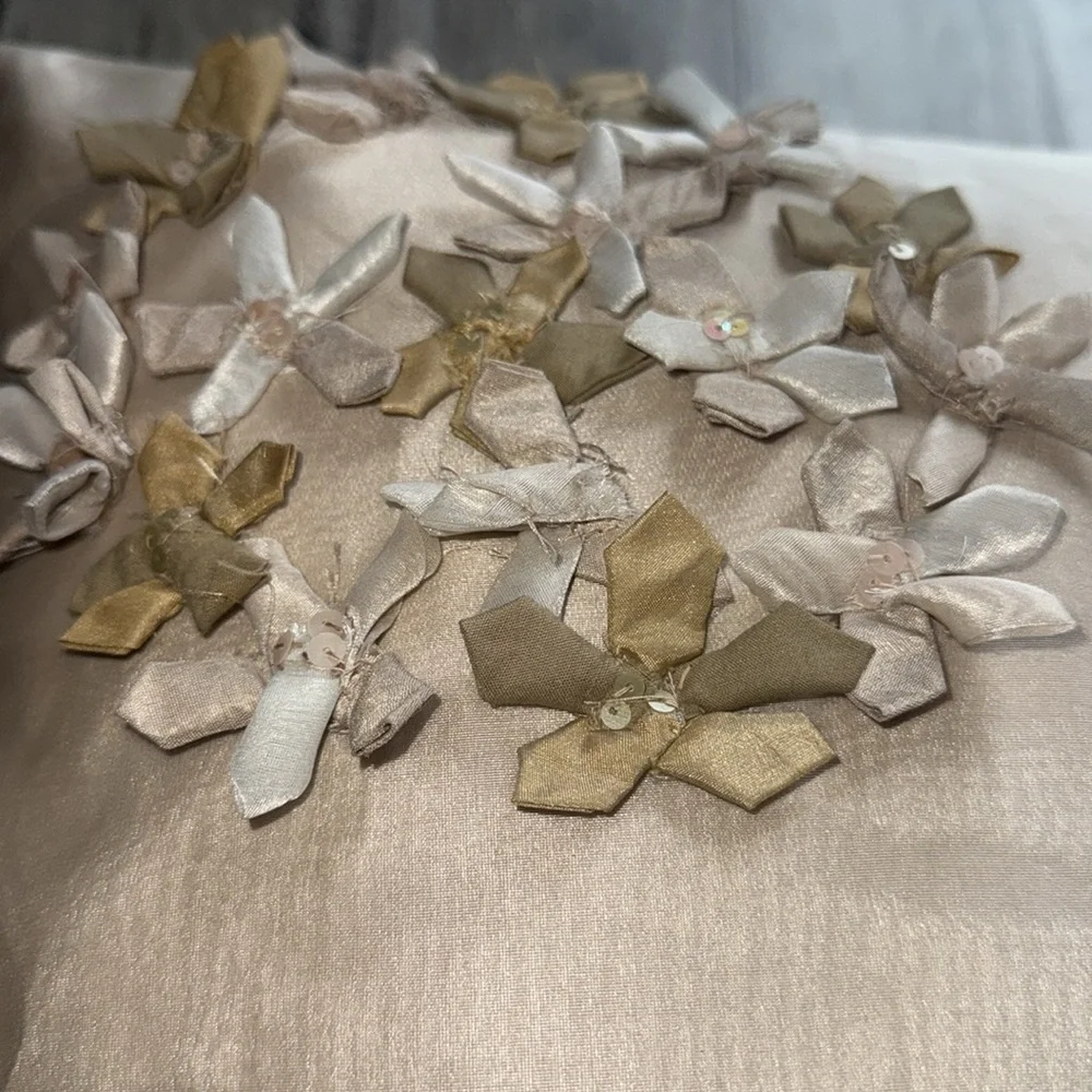 Vintage Elegant Unique Floral Accent Pillow 19X15 sheer cover taupe